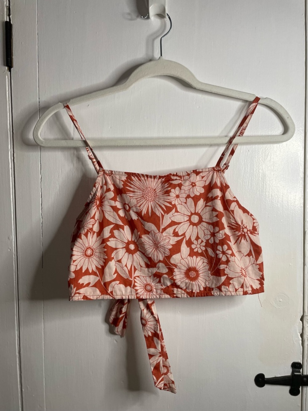 AMERICAN EAGLE 100% Cotton Lined Tropical Floral Tie-Back Crop Cami Top Size S